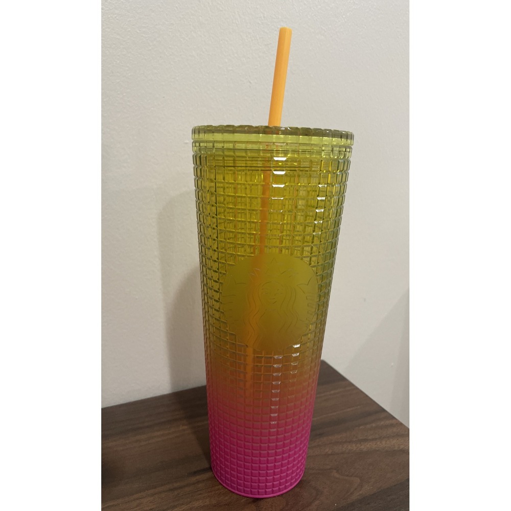 NEW‎ Starbucks Summer 2022 Studded Tumbler Lemon Pink Ombre 24oz